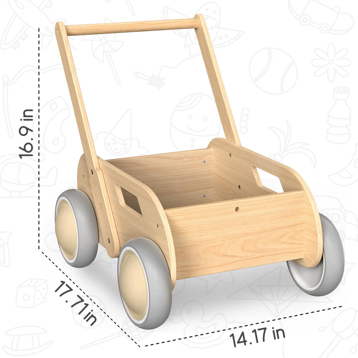 Wooden Baby Push Walker, Natural Wood Color