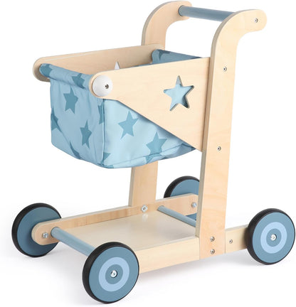 2 in 1 Wooden Baby Walker Push and Pull Doll Stroller (Blue)