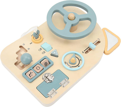 Steering Wheel Activity Board Interactive Wooden Toys for Developing Fine Motor Skills for Children 29.5 X 21 Cm Durable Lime Wood