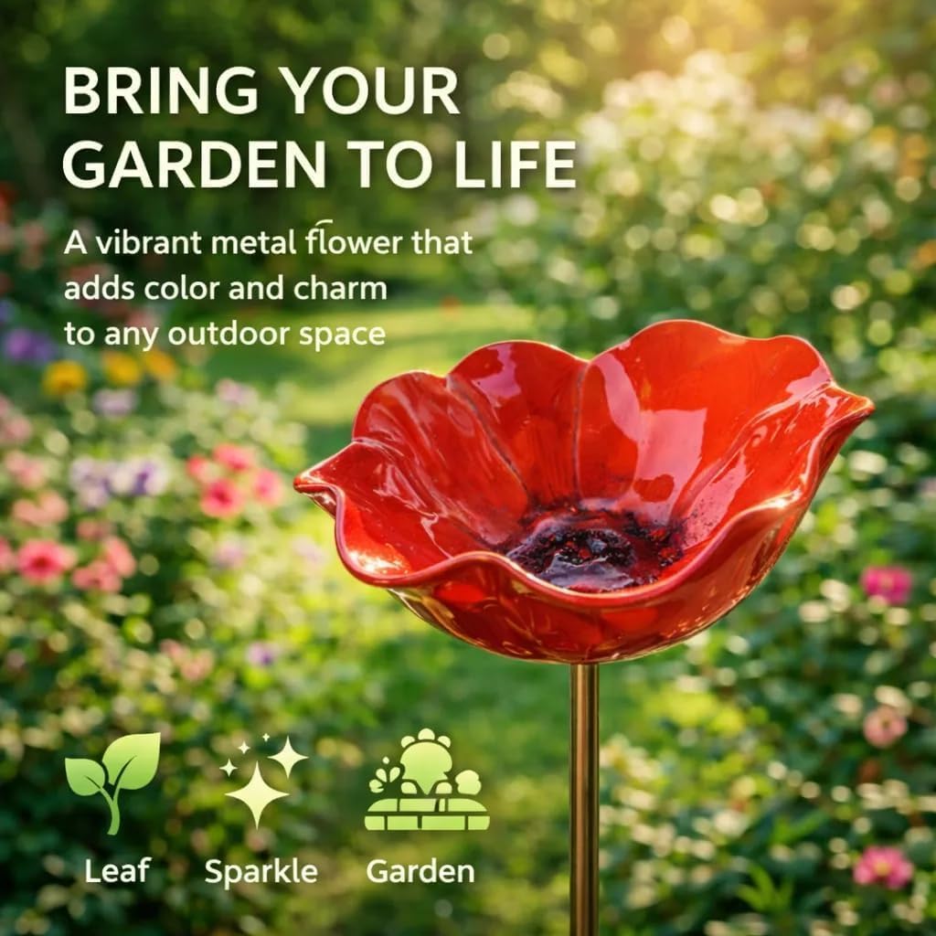 Handmade Metal Flower Garden Stake | 2-in-1 Bird Bath & Bee Watering Station -A0034