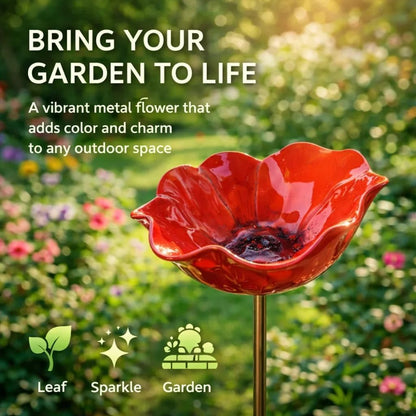 Handmade Metal Flower Garden Stake | 2-in-1 Bird Bath & Bee Watering Station -A0034