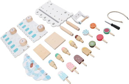Wooden Ice Cream Cart Toy for Kids Ages 3-8, 14 Pcs