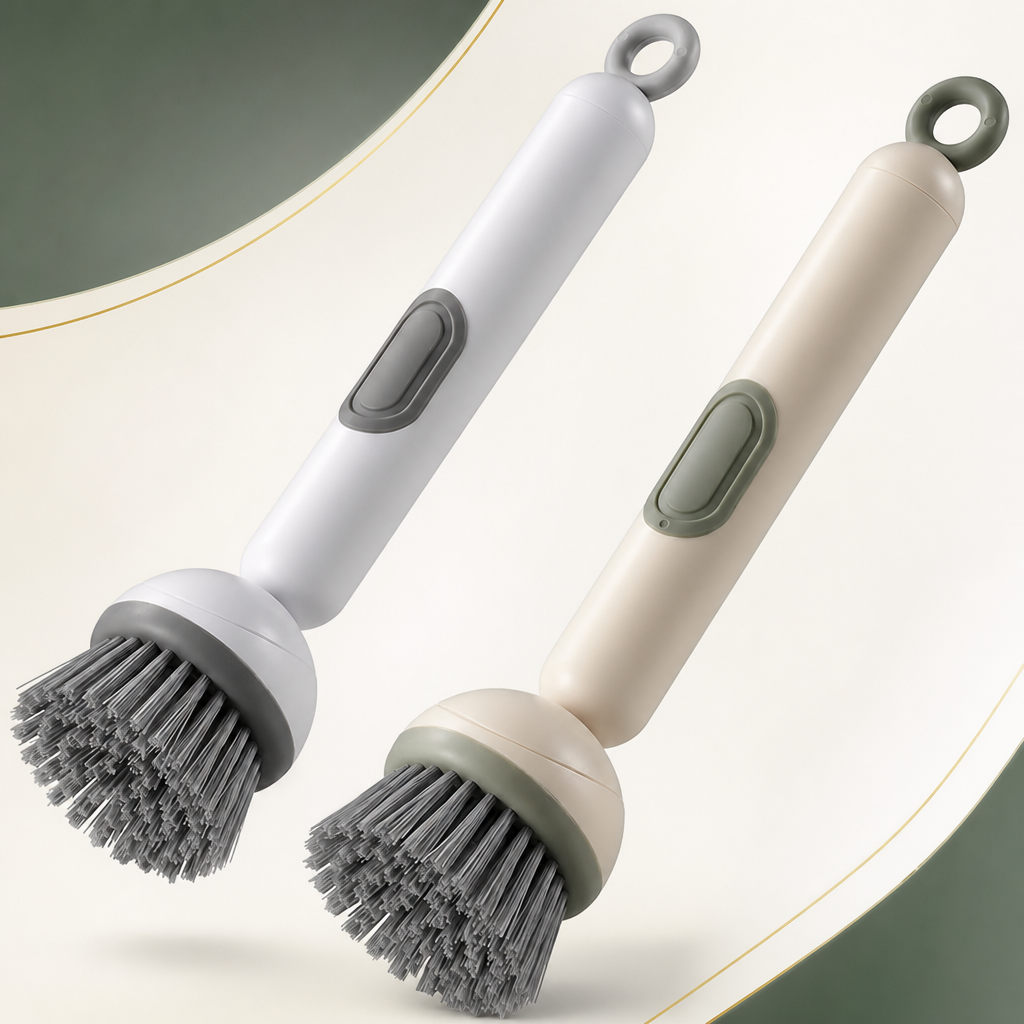 360° Rotating Soap Dispensing Dish Brush with Interchangeable Heads