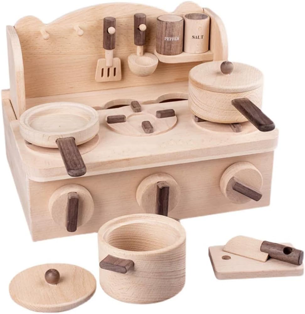Wooden Mini Play Kitchen Set, Pretend Cooking Stove