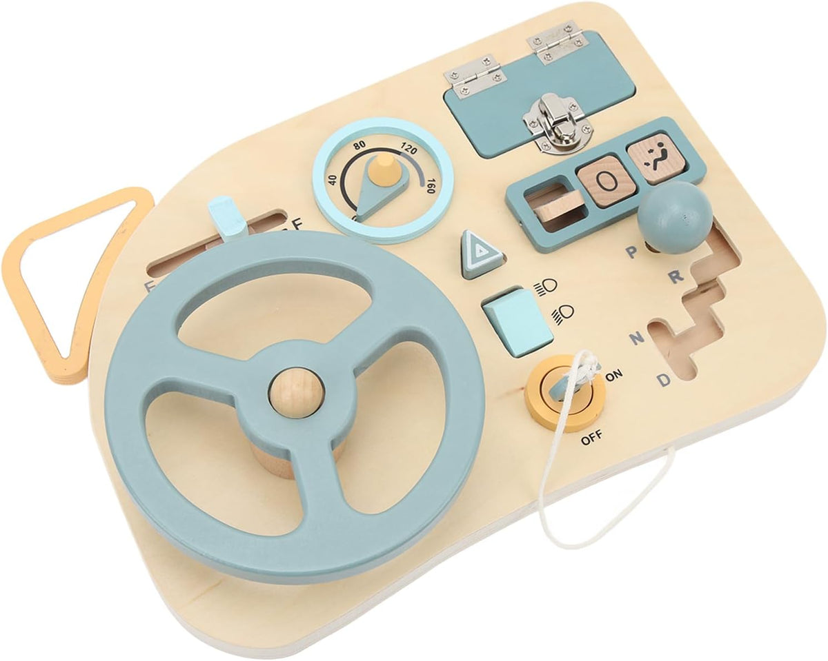 Steering Wheel Activity Board Interactive Wooden Toys for Developing Fine Motor Skills for Children 29.5 X 21 Cm Durable Lime Wood