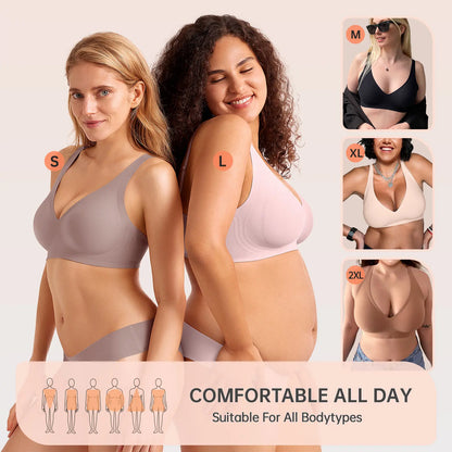 OEAK Deep V Wireless Bra – Seamless Push-Up Bralette, No Underwire-A0017