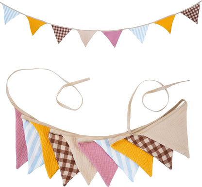 2Pcs Triangle Bunting Flag No-Diy Cotton Fabric Garland Reusable Party Banner for Nursery Baby Shower Birthday Boho Wedding Party Decoration Each 10 Flags(Pink Candy-012)