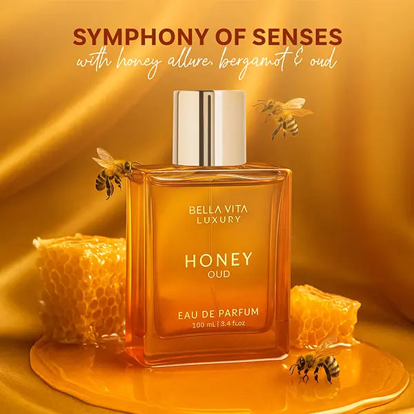 BellaVita Honey Oud Eau De Parfum 100ML | Unisex Luxury Perfume | Sweet Honey & Smoky Oud | Long-Lasting Vegan Fragrance