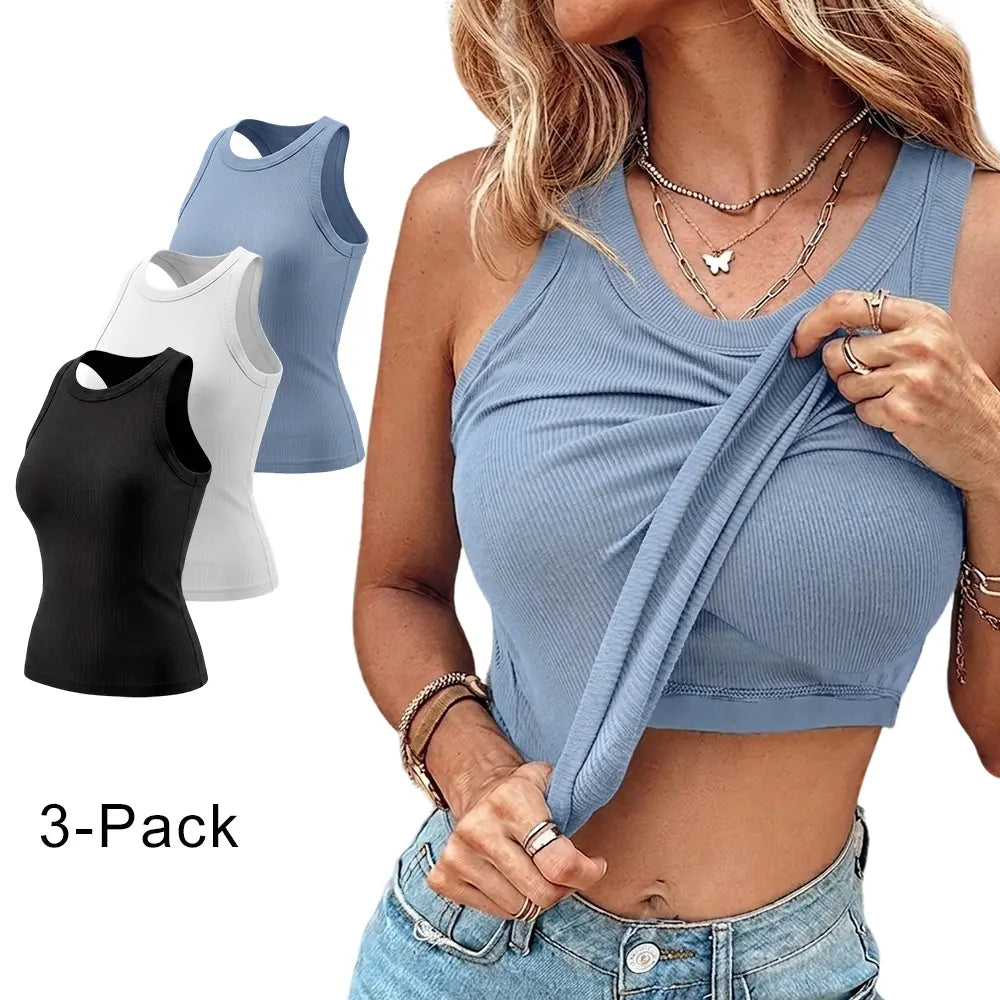 ChicMe Built-In Bra Ribbed Tank Top – Padded Racerback Everyday Basic-A0012