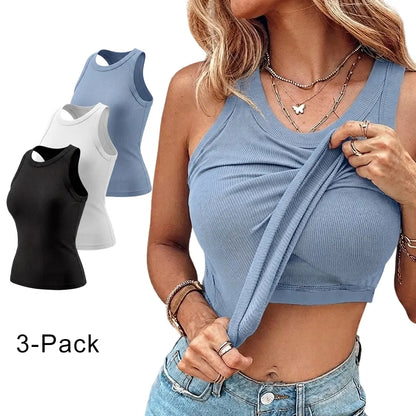 ChicMe Built-In Bra Ribbed Tank Top – Padded Racerback Everyday Basic-A0012