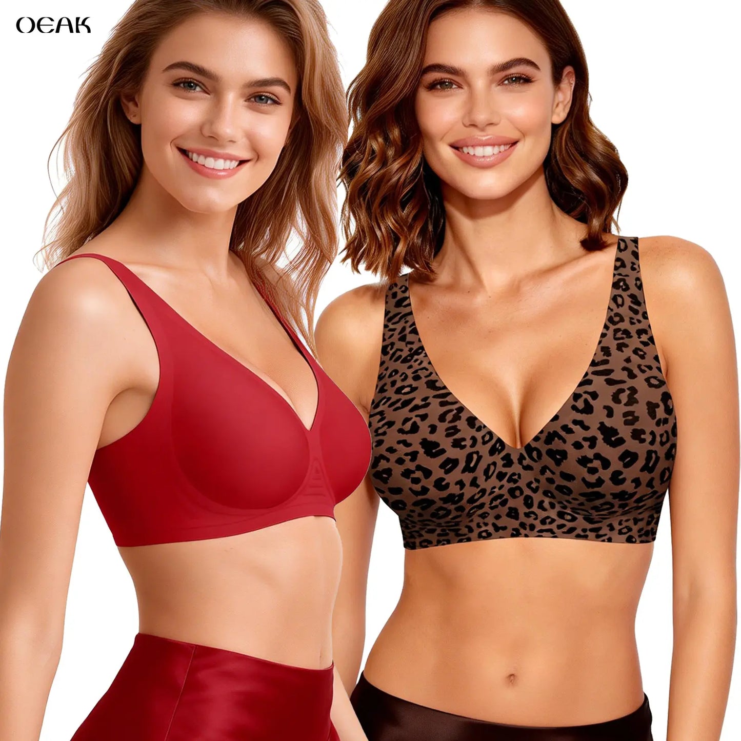 OEAK Deep V Wireless Bra – Seamless Push-Up Bralette, No Underwire-A0017