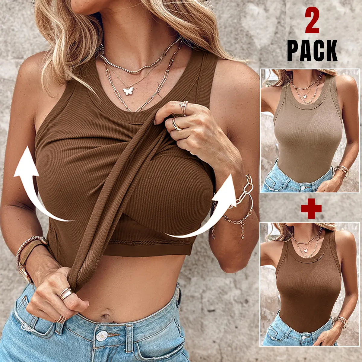 ChicMe Built-In Bra Ribbed Tank Top – Padded Racerback Everyday Basic-A0012