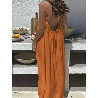 Women's Solid Color Cami Lounge Dress – Elegant Sleeveless Maxi Dress for Summer-A0022