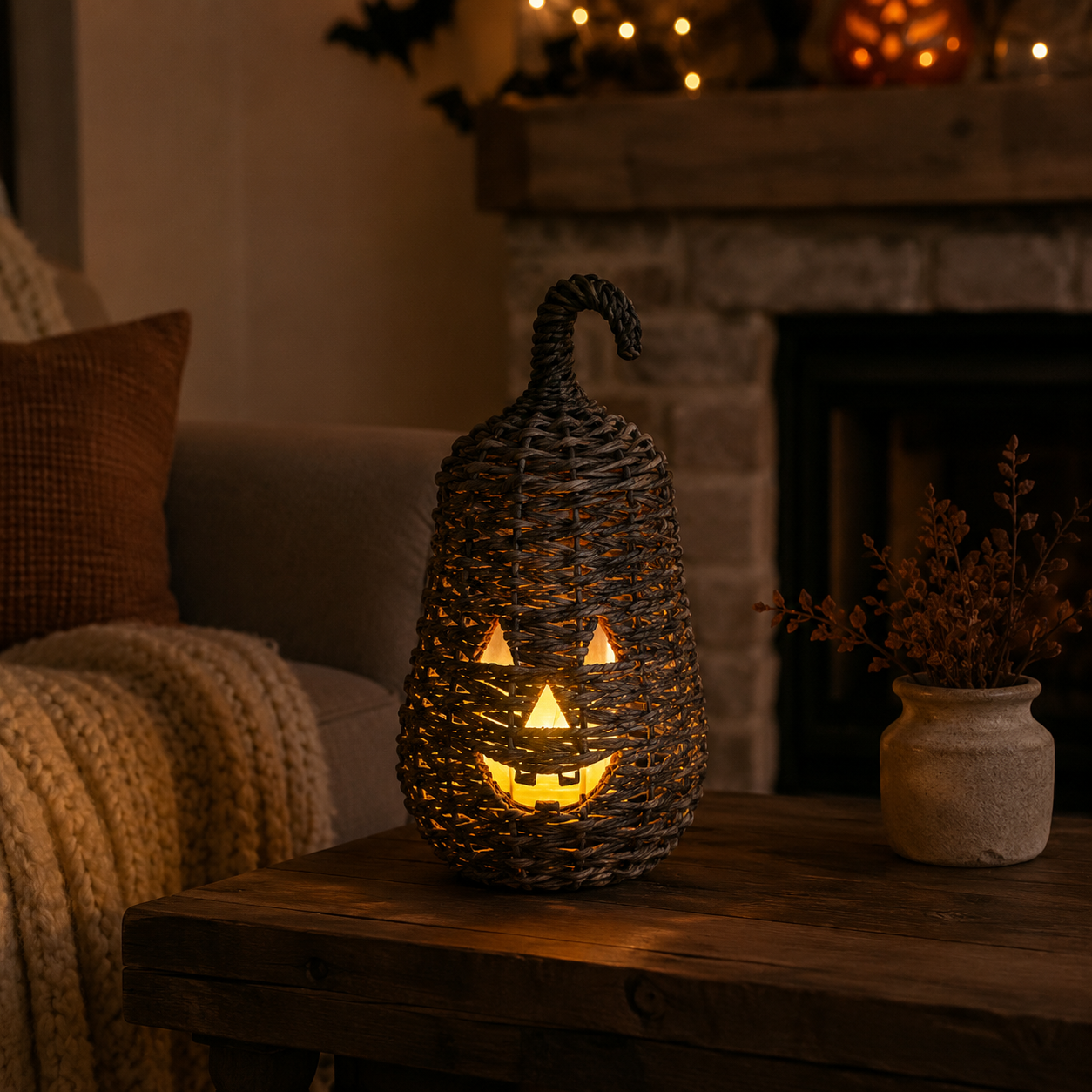 🔥Last Day 60% OFF🔥Rustic Wicker Pumpkin Candle Holder - Handwoven Jack-O’-Lantern Halloween Porch Decor