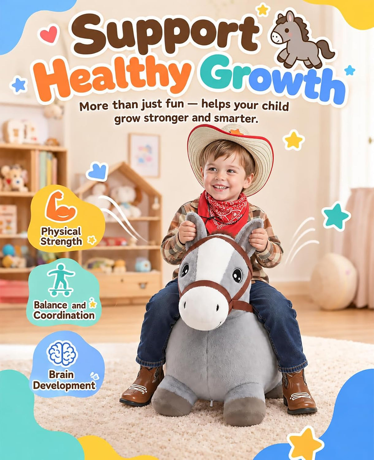 Bouncy Horse Hopper, Inflatable Ride-On Toy, 18+ Months, 100 LBS