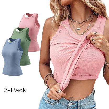 ChicMe Built-In Bra Ribbed Tank Top – Padded Racerback Everyday Basic-A0012
