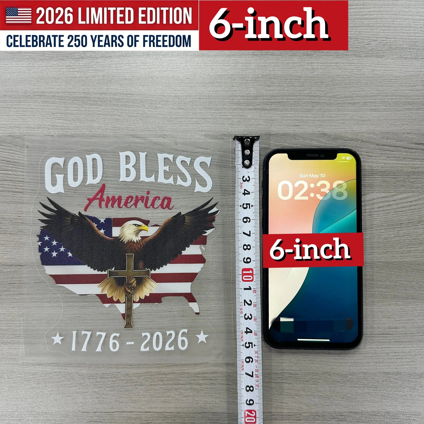 USA 250th Anniversary Car Decal 1776-2026, God Bless America Sticker with Bald Eagle, Cross & Flag, Waterproof Vinyl for Trucks, RVs, Laptops, 3 Sizes (6"/8"/12"), 2026 Sestercentennial Commemorative Veteran Gift, Patriotic Window Sticker summerwins
