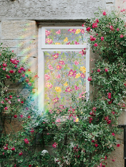 💐Colorful flowers, dazzling sunlight, double-sided visible glass decorative wall stickers