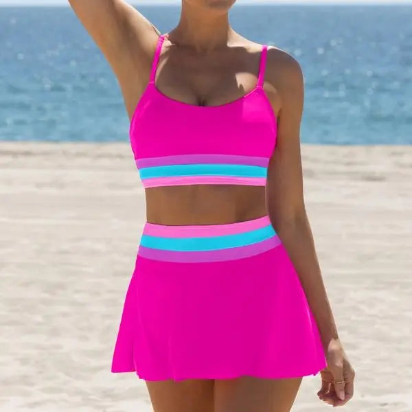 Popvil 3 Piece Bikini Set – Tummy Control High Waisted Swimsuit with Skirt Cover-Up-A0005