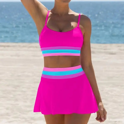 Popvil 3 Piece Bikini Set – Tummy Control High Waisted Swimsuit with Skirt Cover-Up-A0005