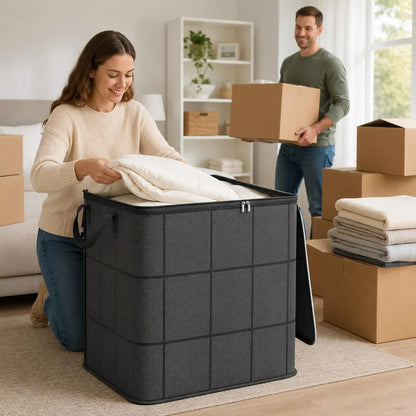 📦Spacious Moving Storage Bin – Large Capacity Zippered Fabric Organizer for Bedding & Clothes