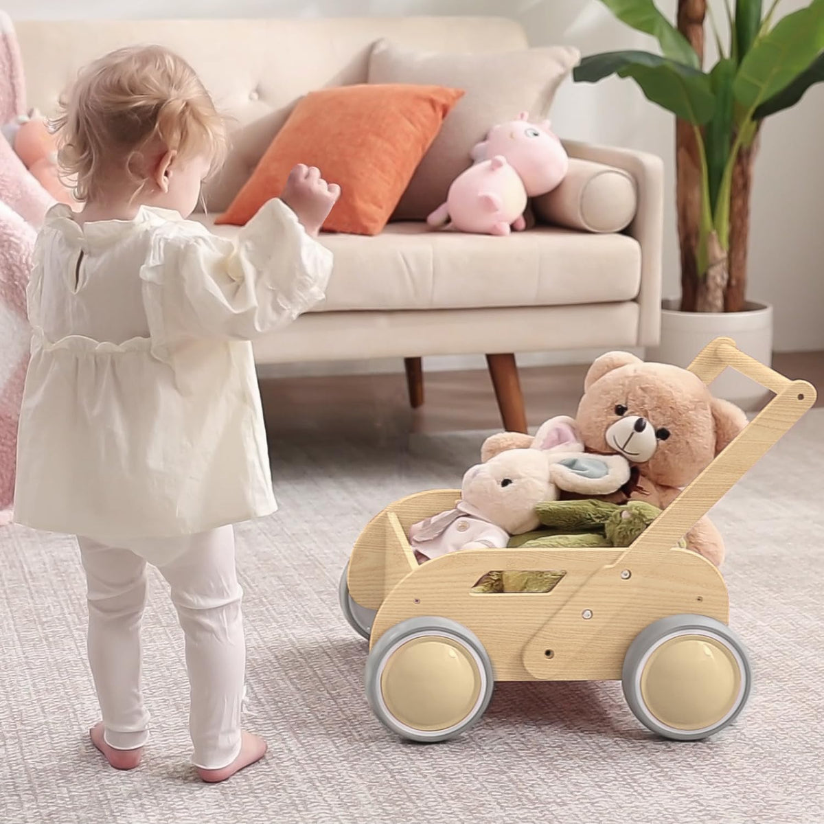 Wooden Baby Push Walker, Natural Wood Color