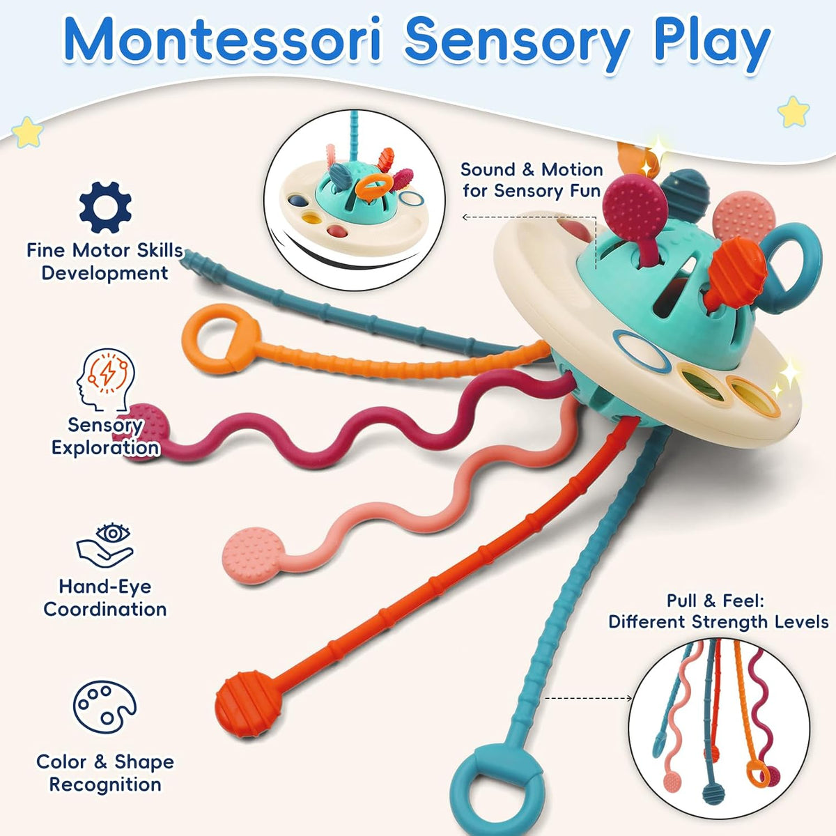 Montessori Pull String Sensory UFO Toy for Children 18 Months+