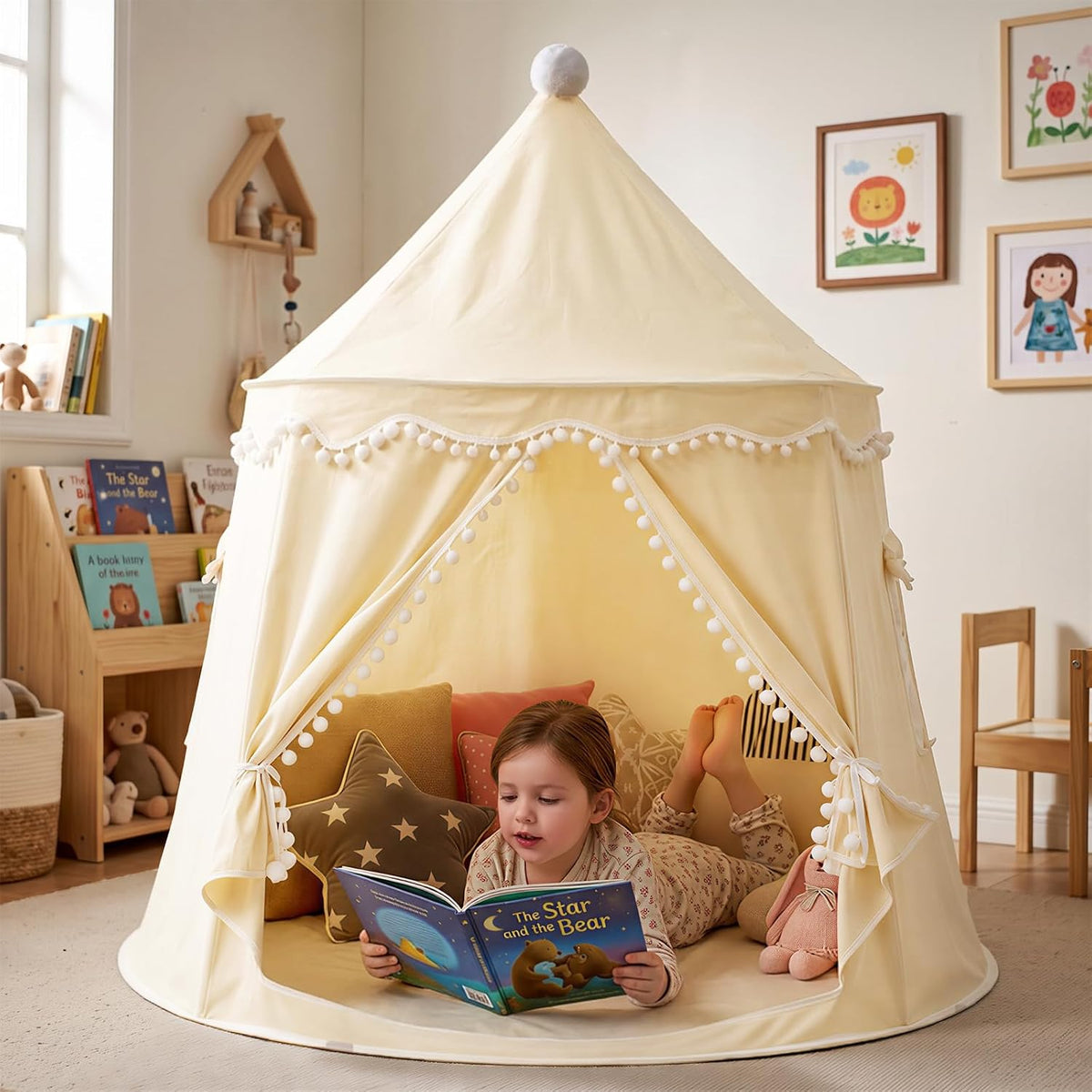 Play Tent with Carry Bag, Portable Cream Game Tent for Kids