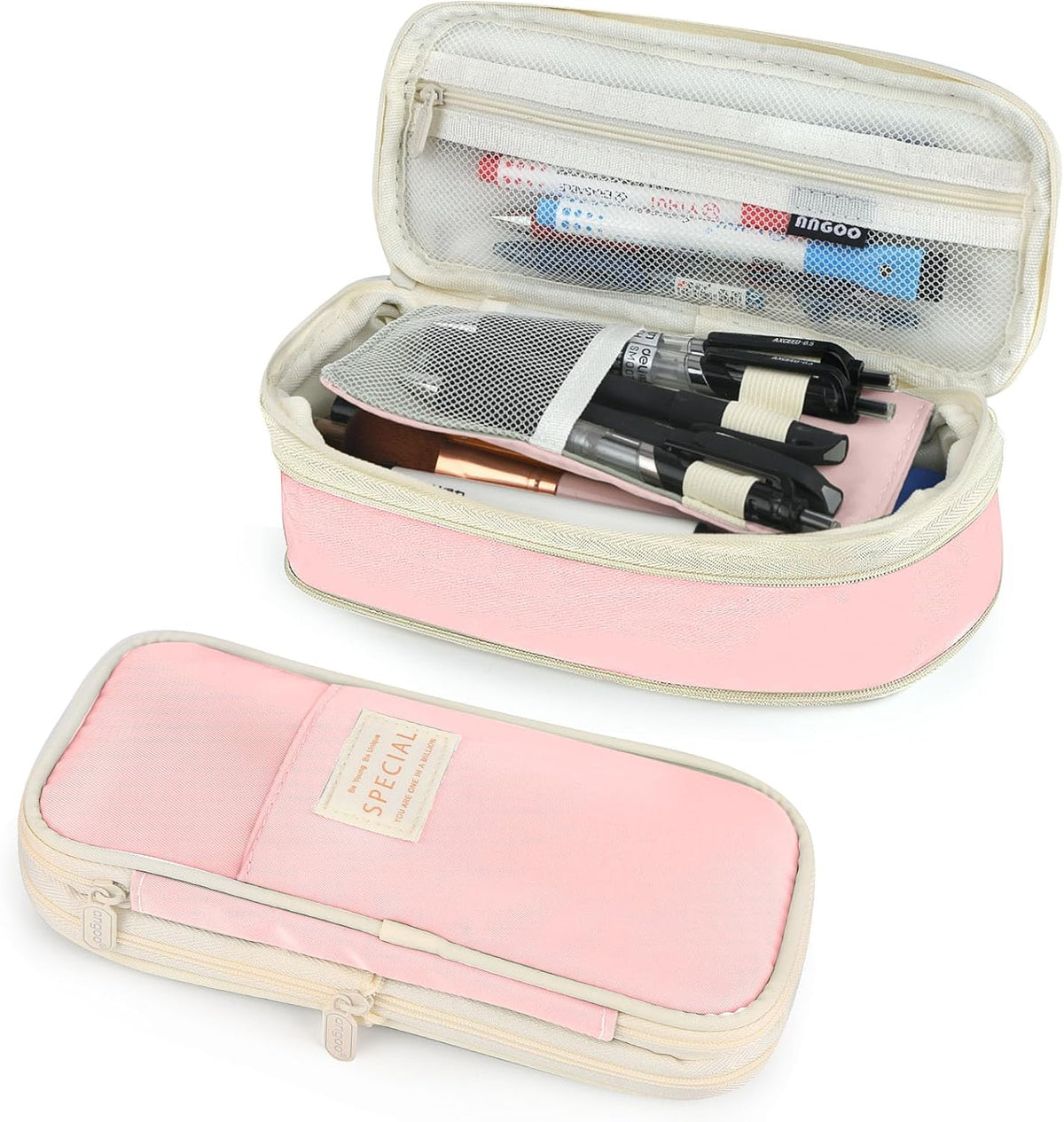 Large Capacity Double-Layer Macaron Stationery Box