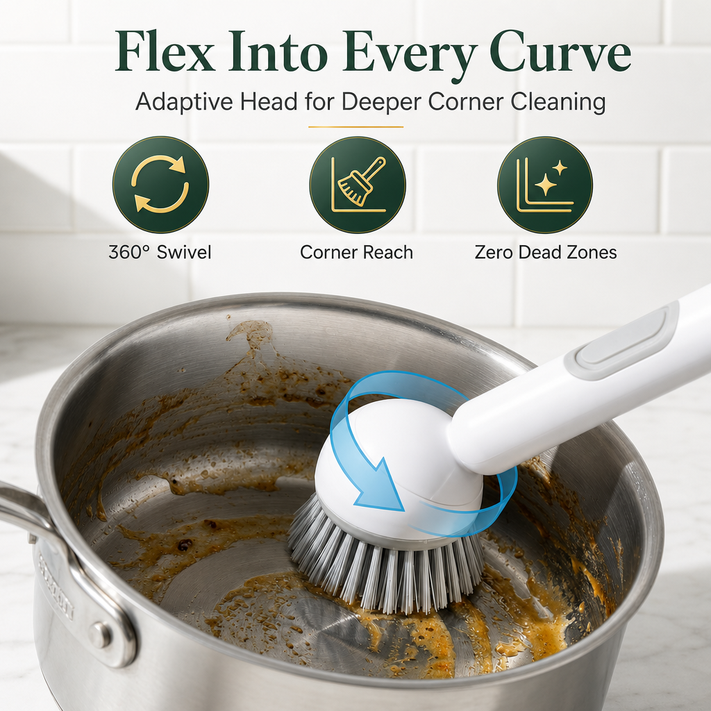 360° Rotating Soap Dispensing Dish Brush with Interchangeable Heads