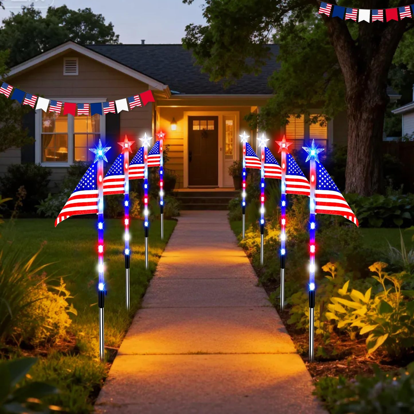 8 Pack Solar Flag Lights 4th of July Decorations Outdoor