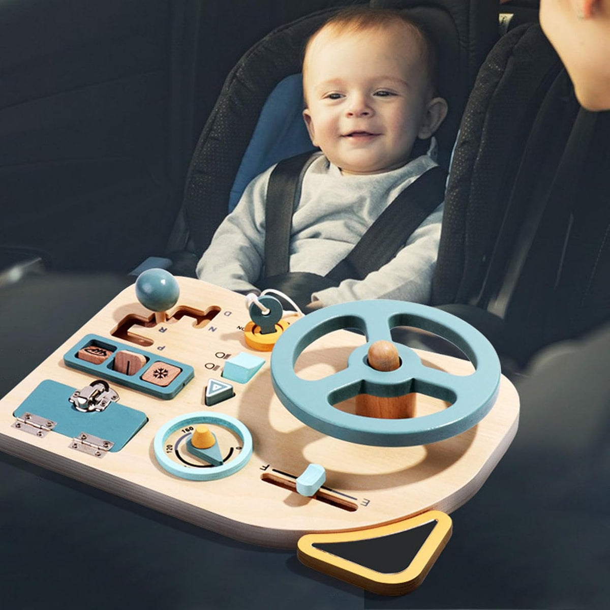 Steering Wheel Activity Board Interactive Wooden Toys for Developing Fine Motor Skills for Children 29.5 X 21 Cm Durable Lime Wood