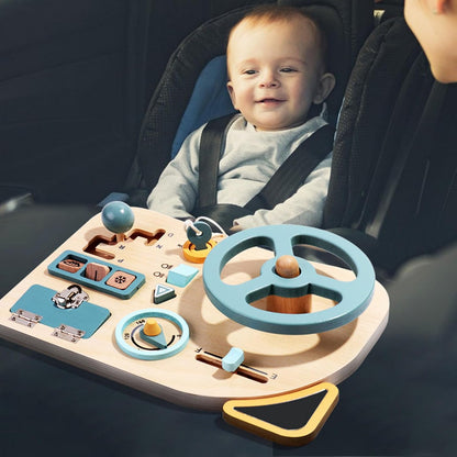 Steering Wheel Activity Board Interactive Wooden Toys for Developing Fine Motor Skills for Children 29.5 X 21 Cm Durable Lime Wood