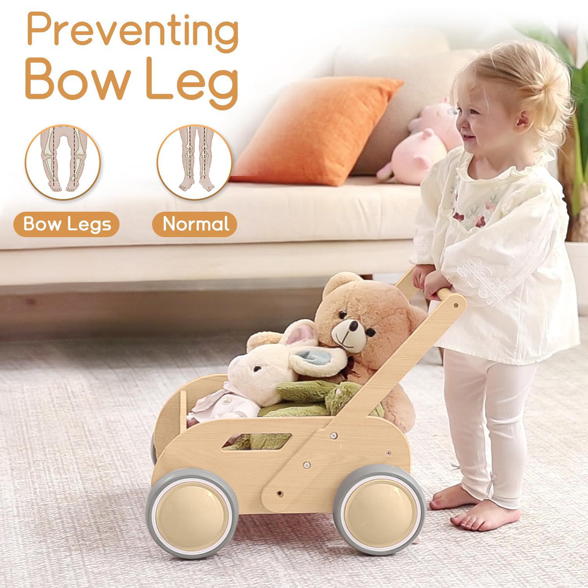 Wooden Baby Push Walker, Natural Wood Color
