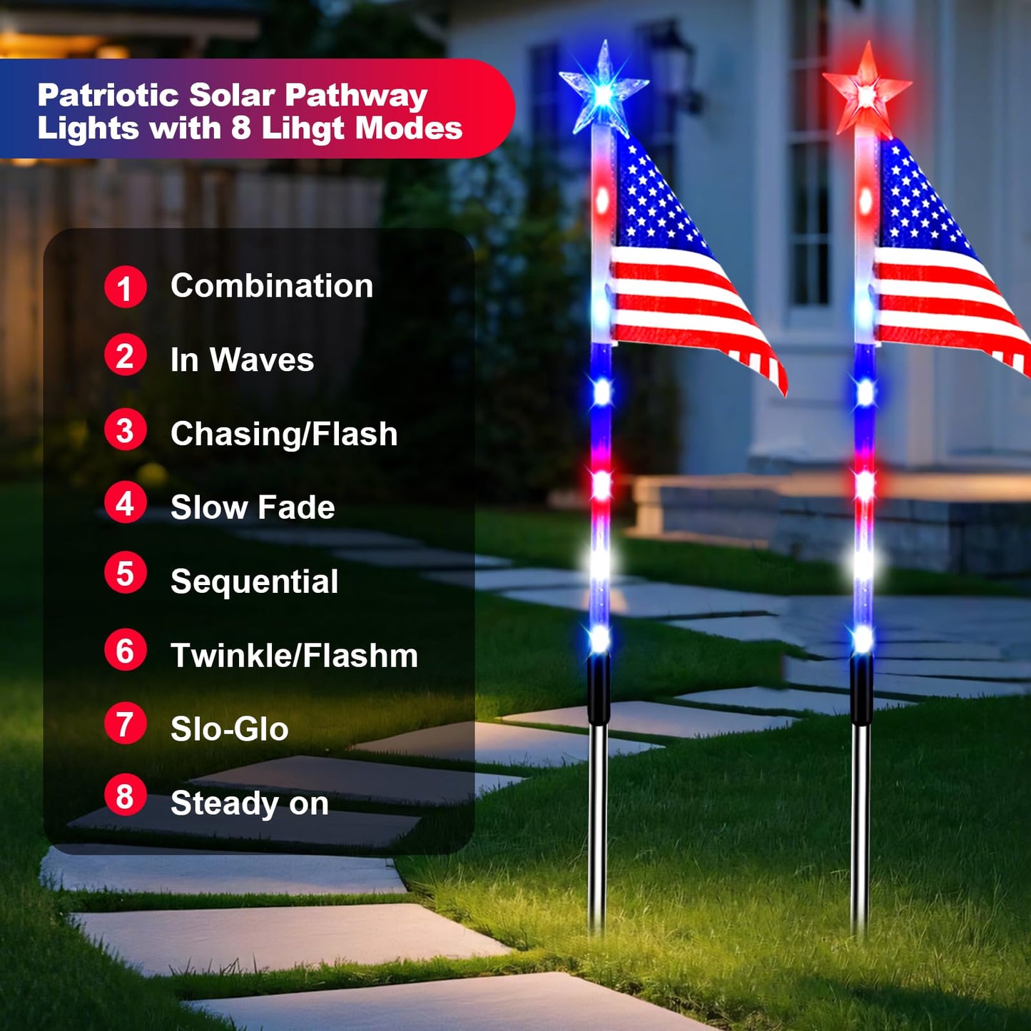 8 Pack Solar Flag Lights 4th of July Decorations Outdoor