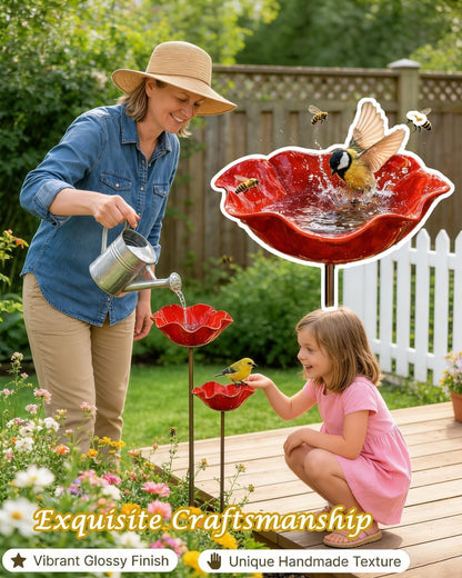 Handmade Metal Flower Garden Stake | 2-in-1 Bird Bath & Bee Watering Station -A0034