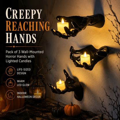 🥳3-Pack Light-Up Creepy Halloween Hands Wall Décor