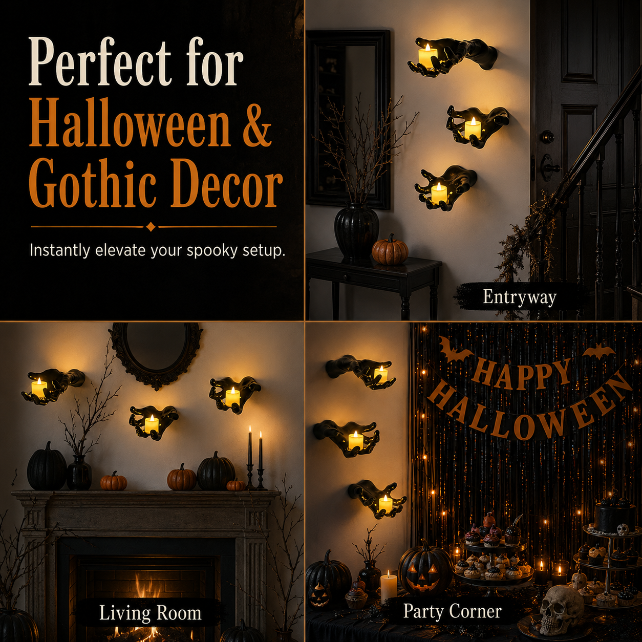 🥳3-Pack Light-Up Creepy Halloween Hands Wall Décor