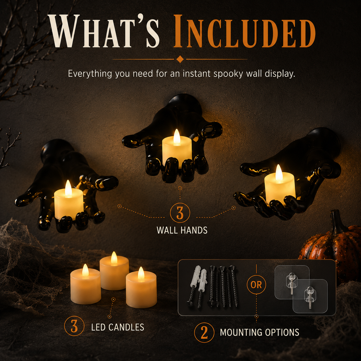🥳3-Pack Light-Up Creepy Halloween Hands Wall Décor