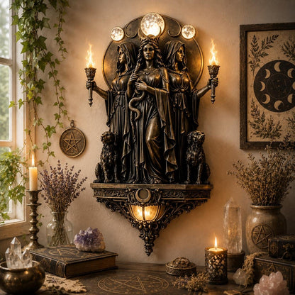 🔥 Hecate Triple Goddess LED Wall Sconce – Mystical Torch Wall Light🌙