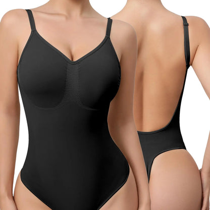 Mobeso Seamless Thong Bodysuit – Tummy Control Shapewear with V-Neck-A0018