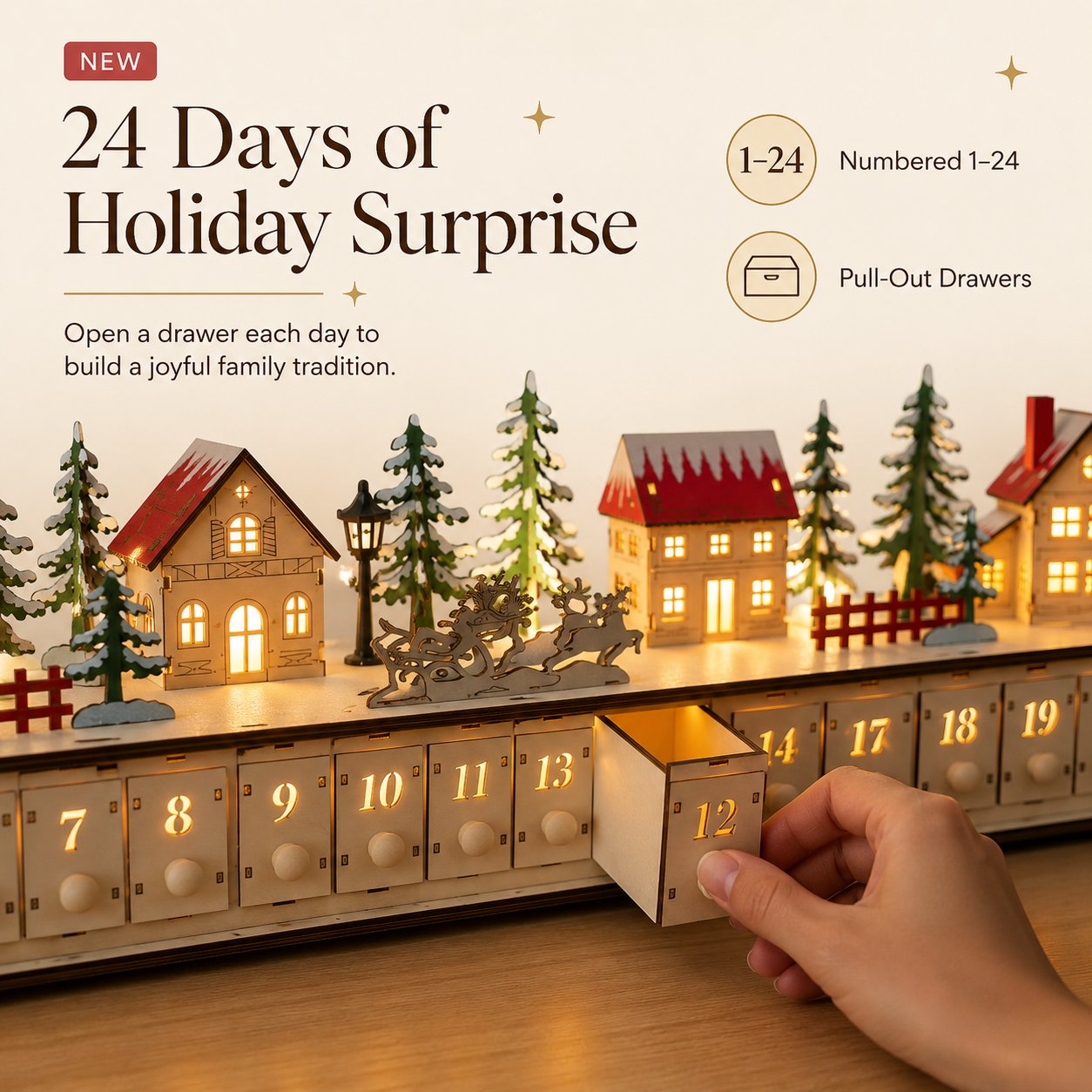 Wooden Village Advent Calendar With Led Glow🎁🌲
