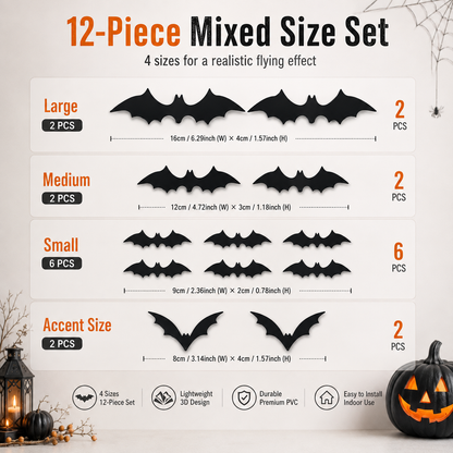 🎃3D LED Halloween Bat Wall Decor – ⚡️Colorful Glowing Flying Bats