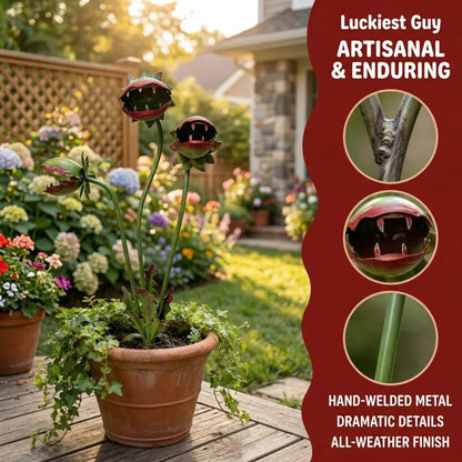 🎉Whimsical Metal Venus Flytrap Garden Stake – Handcrafted Outdoor Carnivorous Plant Decor – Unique Gardening Gift
