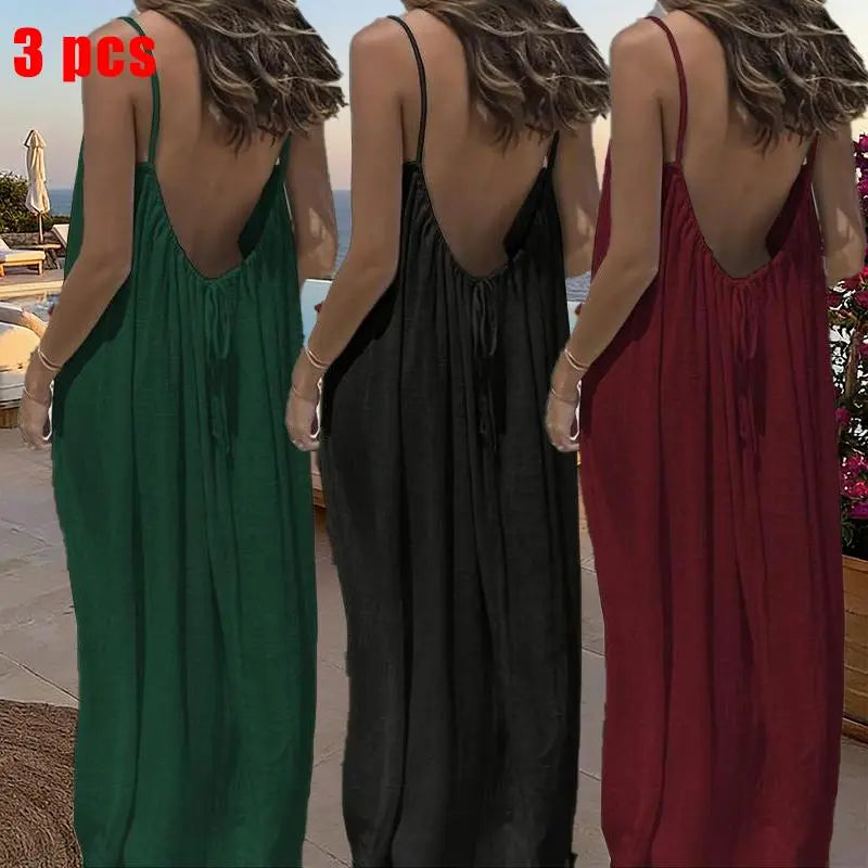 Women's Solid Color Cami Lounge Dress – Elegant Sleeveless Maxi Dress for Summer-A0022
