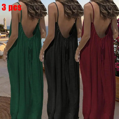 Women's Solid Color Cami Lounge Dress – Elegant Sleeveless Maxi Dress for Summer-A0022