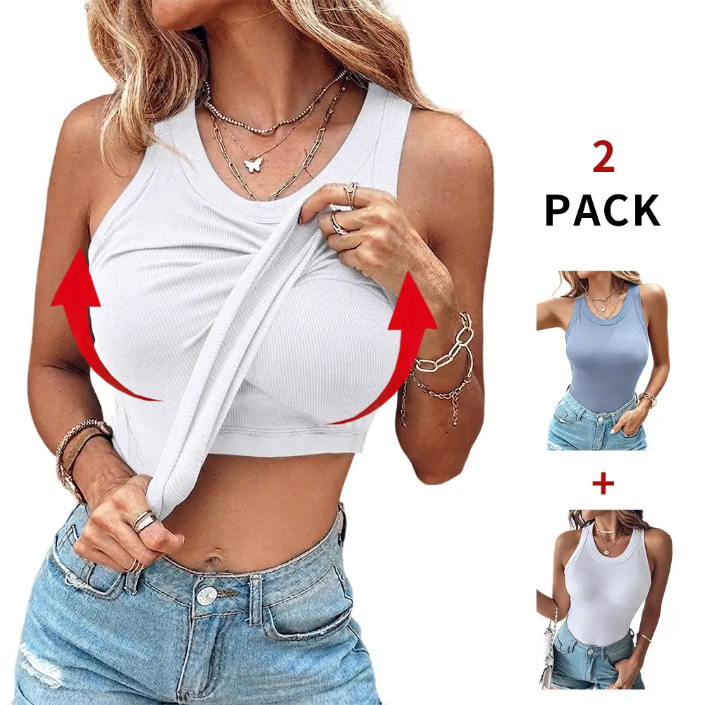 ChicMe Built-In Bra Ribbed Tank Top – Padded Racerback Everyday Basic-A0012