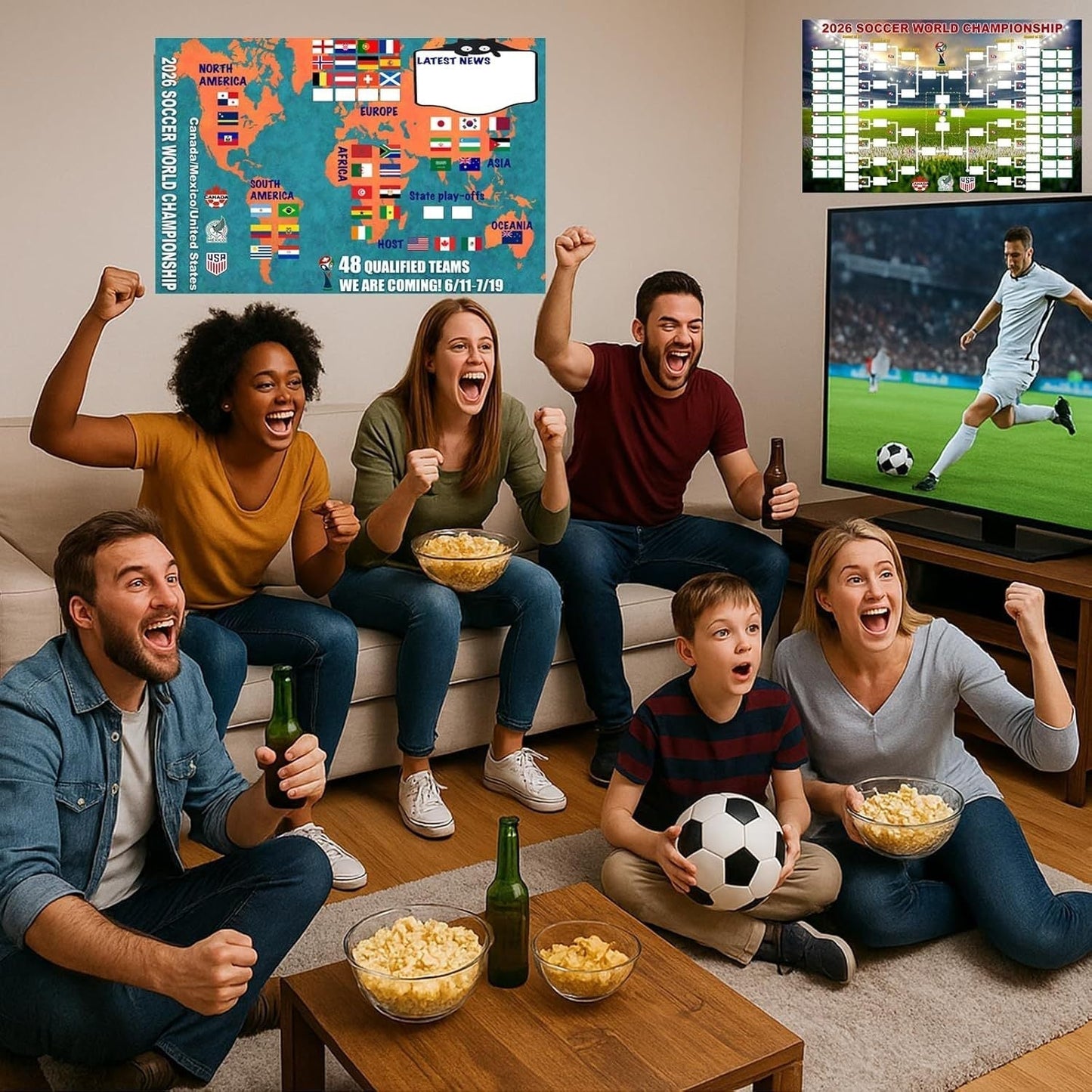 ⚽2026 Soccer The World Cup Schedule Poster & Final Round 48-team Collection Showcase, 2-in-1 Functional Poster