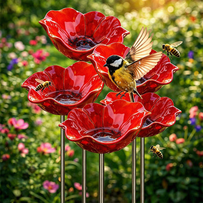 Handmade Metal Flower Garden Stake | 2-in-1 Bird Bath & Bee Watering Station -A0034