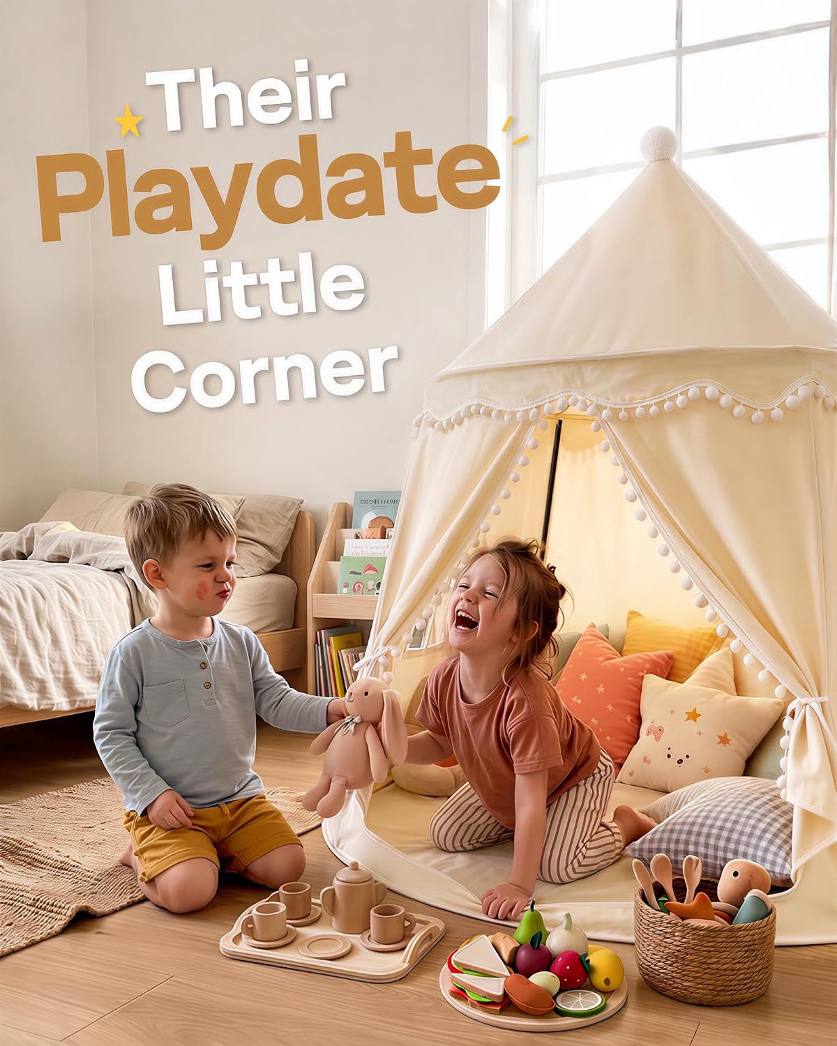 Play Tent with Carry Bag, Portable Cream Game Tent for Kids